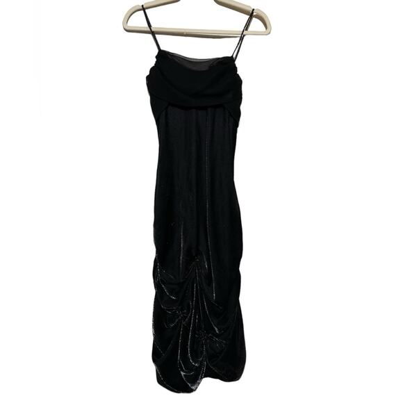 Betsy & Adam‎ BY Jasmine Black Silver Metallic Ruched Formal Dress Gown Size 6 - Picture 1 of 12